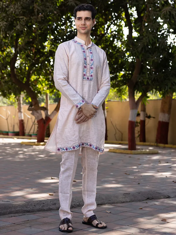 Cream kurta suit in pure cotton