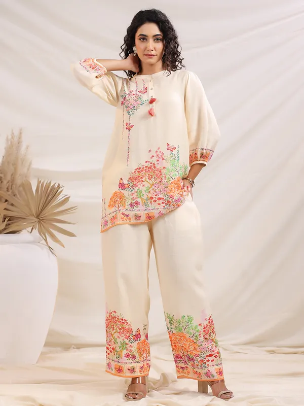 Cream linen printed co-ord set