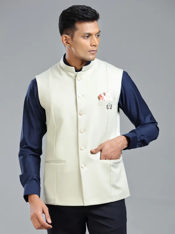 cream luxurious waistcoat for festive look