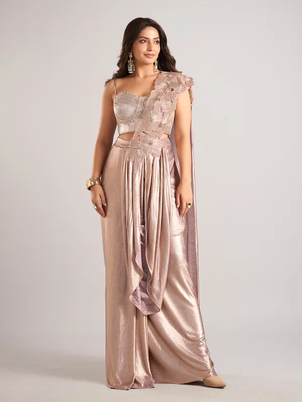 Cream lycra ready to wear saree for party wear