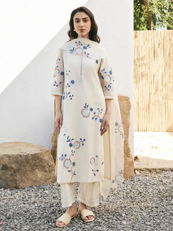Cream muslin cotton salwar suit for women
