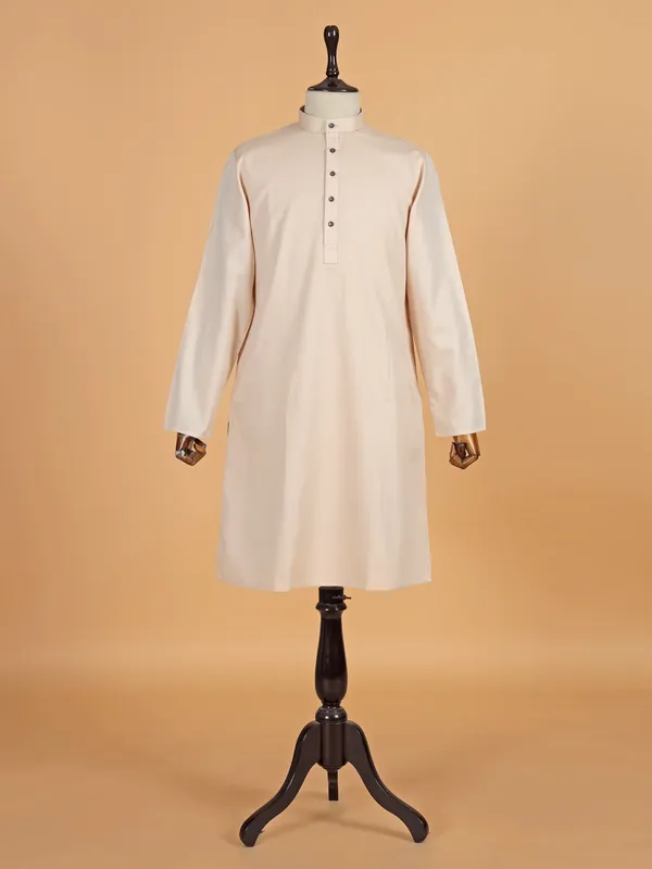 Cream plain kurta suit in cotton