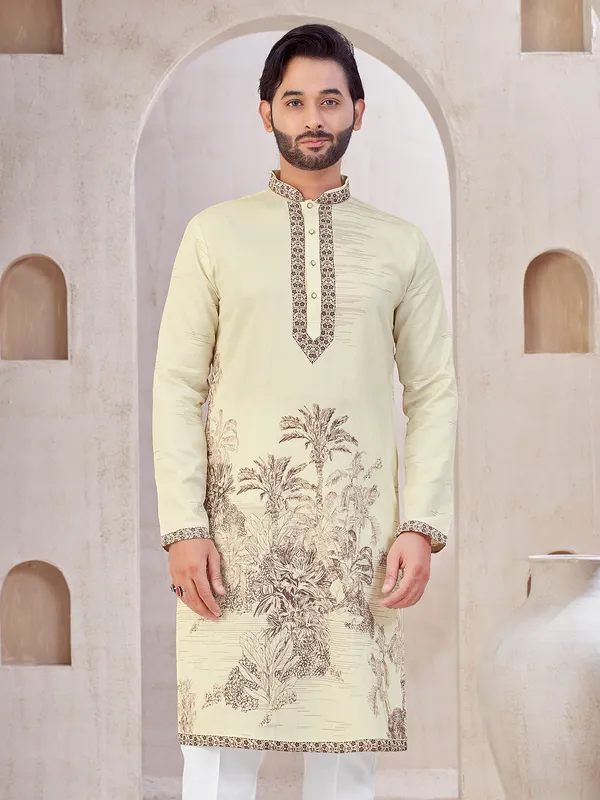 Cream printed festive wear kurta suit