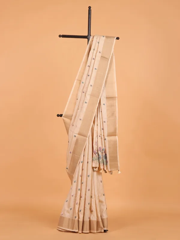 Cream semi cotton silk printed saree