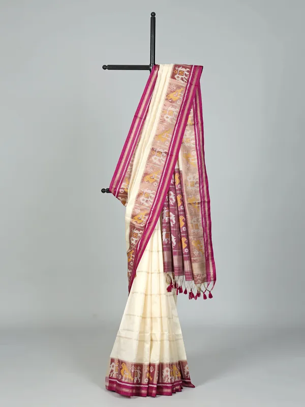 Cream semi cotton silk zari weaving saree