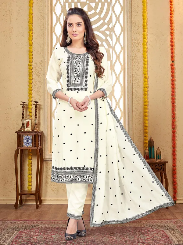 Cream silk festive wear salwar suit