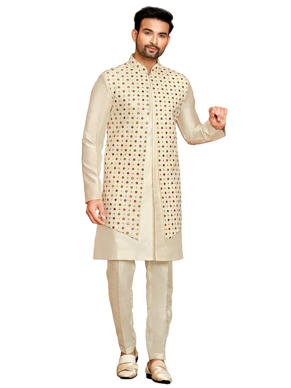 Cream silk indowestern for men