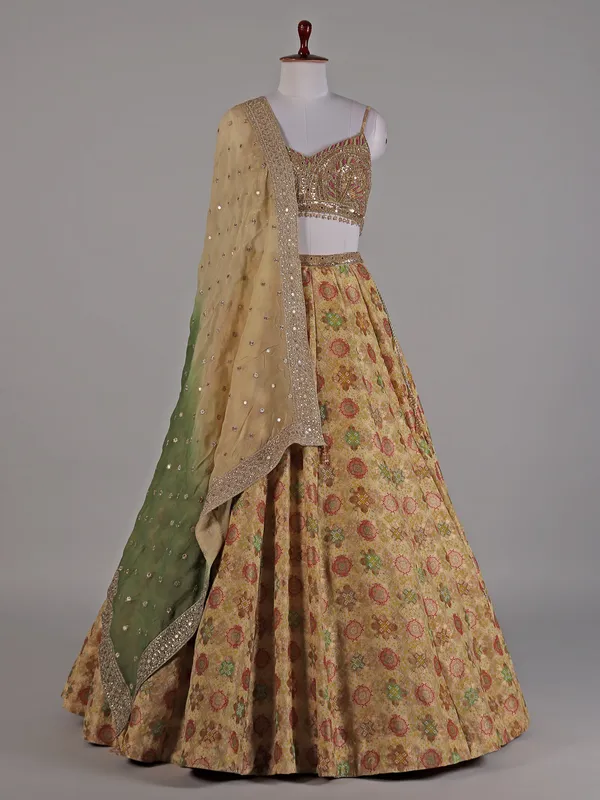 Cream silk lehenga choli for any special ocassion