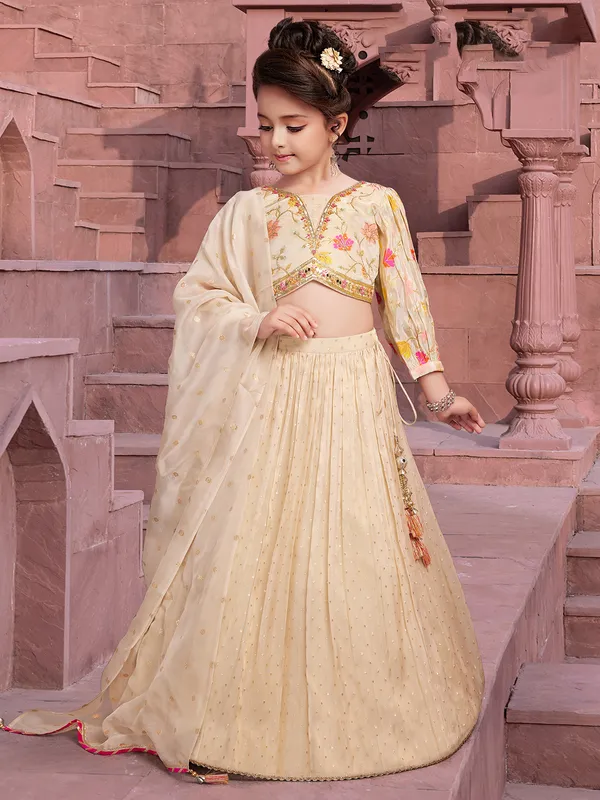 Cream silk lehenga choli with dupatta