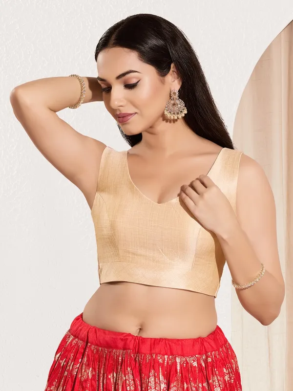 Cream silk ready made blouse in zari weaving