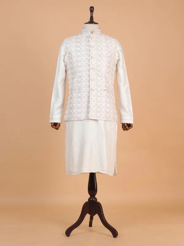 Cream silk waistcoat set for men