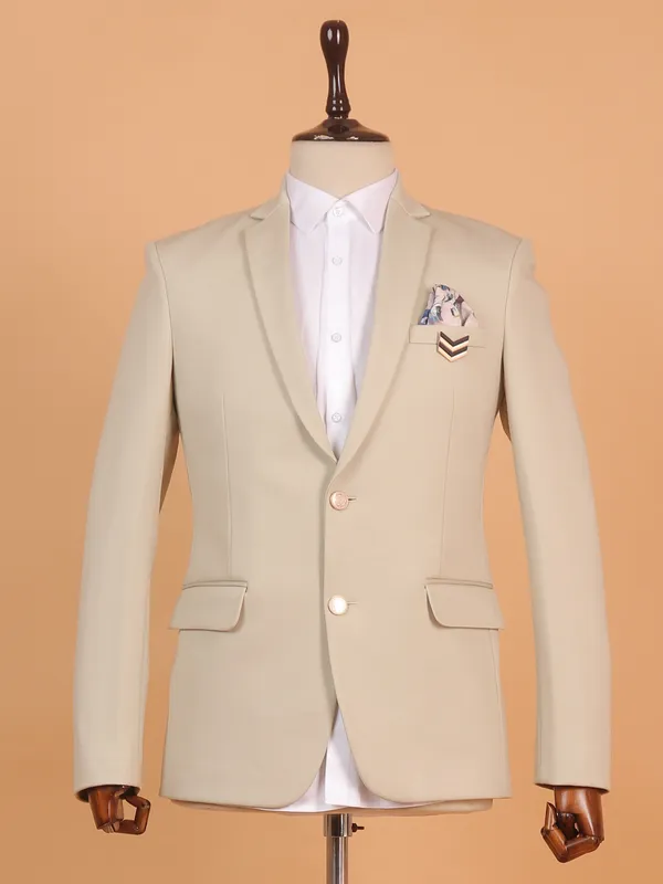 Cream terry rayon for men in solid pattern