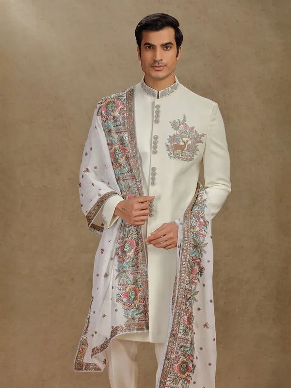 Cream terry rayon indo western with dupatta