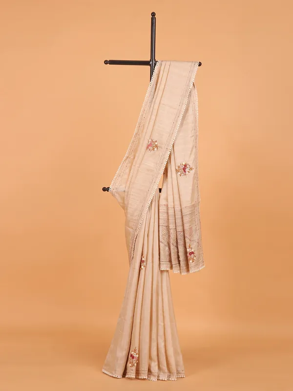 Cream thread weaving saree in semi cotton silk