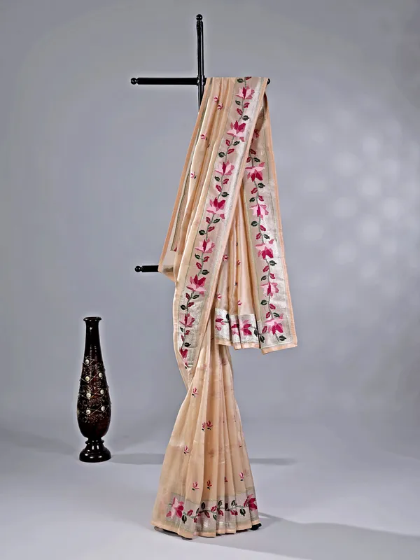 Cream tissue silk saree for weddings
