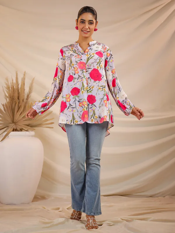 Crepe printed lilac purple top