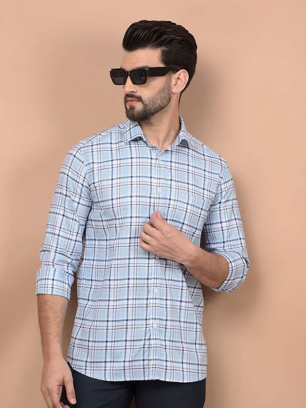 CRIMSOUNE CLUB aqua blue slim fit shirt