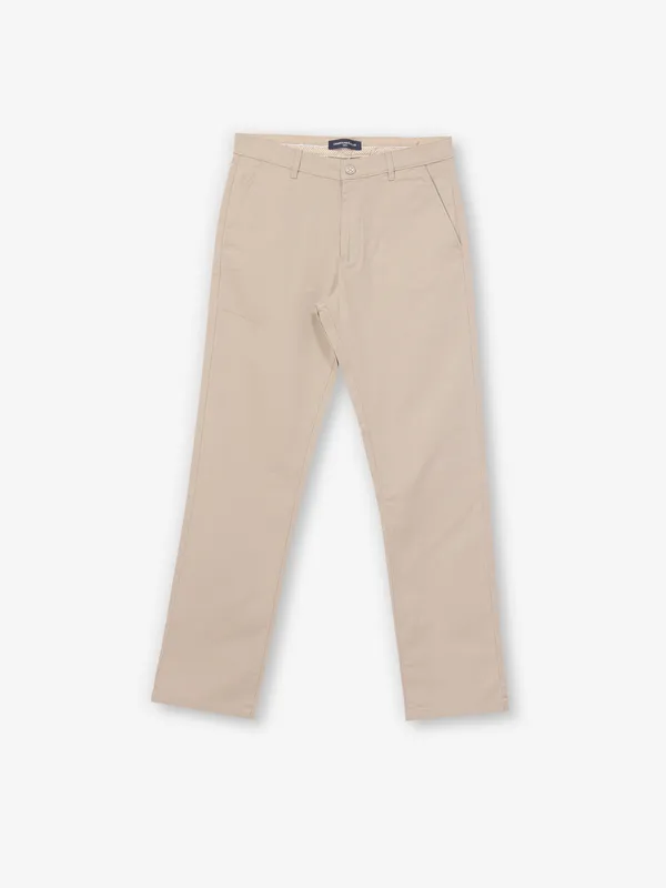 CRIMSOUNE CLUB beige cotton straight fit multi pocket men trouser