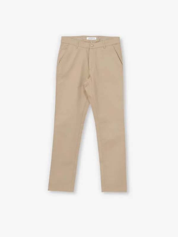CRIMSOUNE CLUB beige cotton urban fit men trousers with pockets