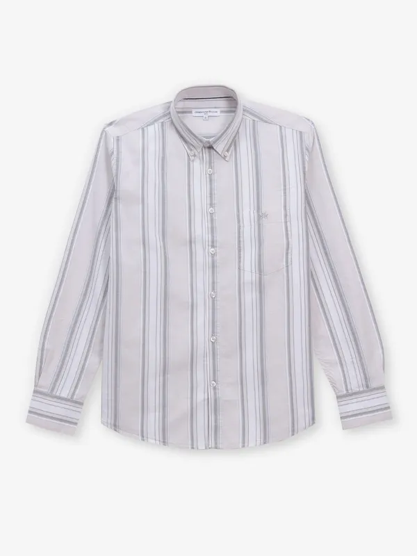 CRIMSOUNE CLUB beige stripe button down shirt