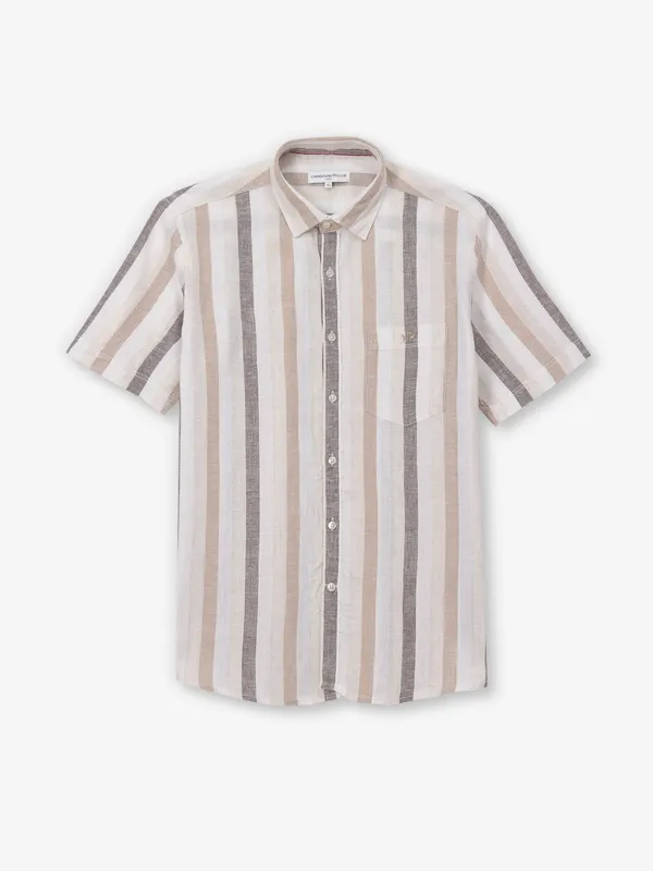 CRIMSOUNE CLUB beige stripe cotton shirt