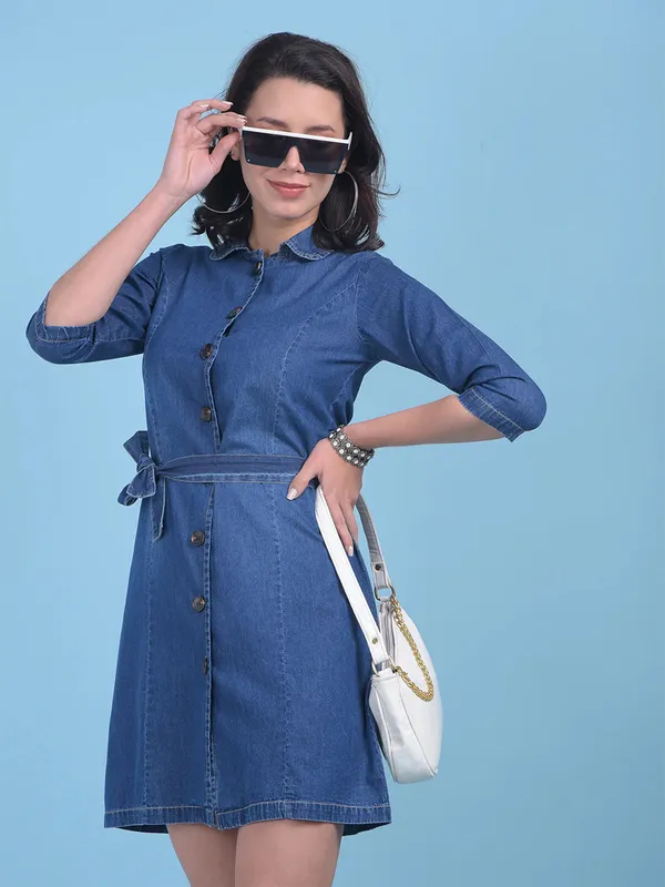 CRIMSOUNE CLUB blue denim dress