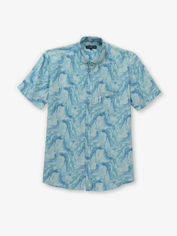 CRIMSOUNE CLUB blue printed cotton shirt