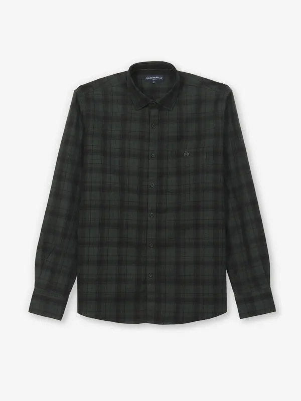 CRIMSOUNE CLUB bottle green checks cotton shirt