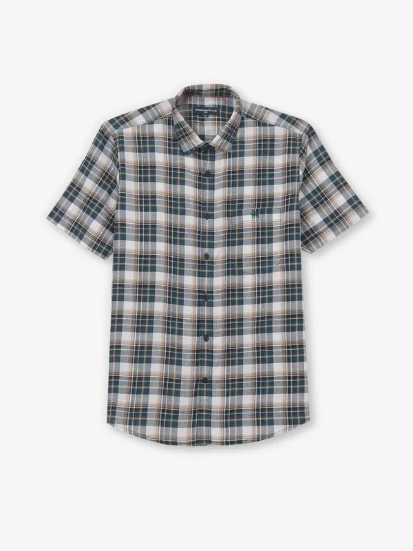 CRIMSOUNE CLUB bottle green checks cotton shirt for men