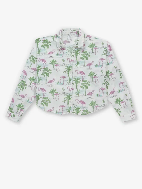 CRIMSOUNE CLUB green printed crop shirt