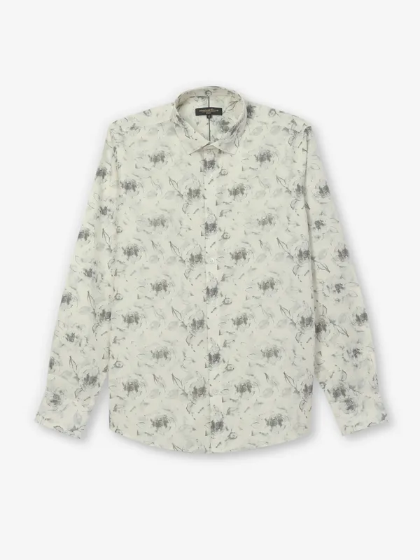 CRIMSOUNE CLUB grey cotton printed shirt for mens wear