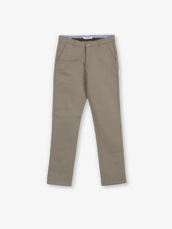 CRIMSOUNE CLUB khaki cotton urban fit trousers for men