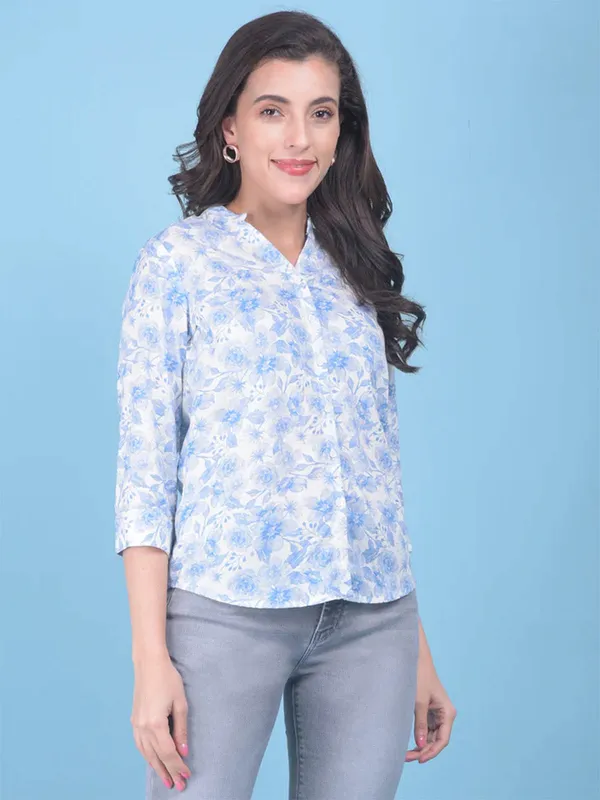 CRIMSOUNE CLUB light blue floral printed shirt