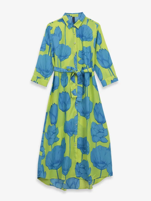 CRIMSOUNE CLUB lime green cotton casual wear dress