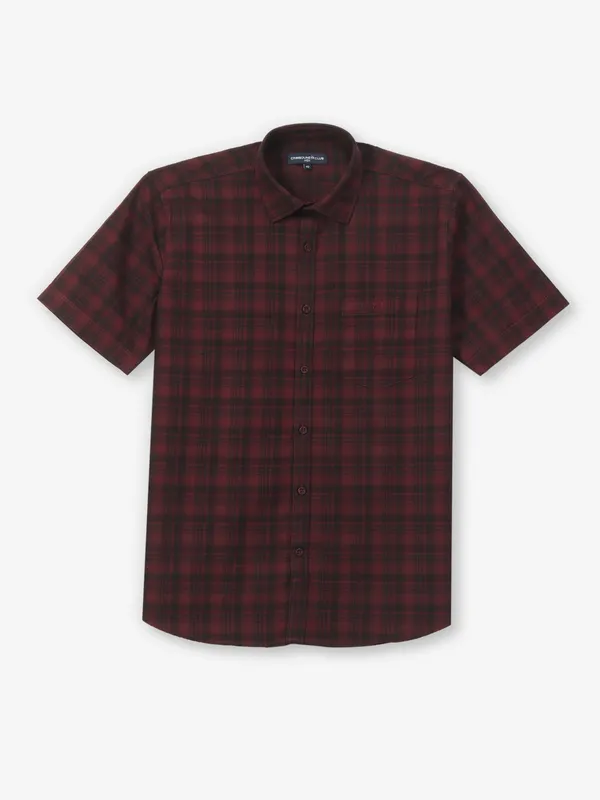 CRIMSOUNE CLUB maroon cotton slim fit shirt