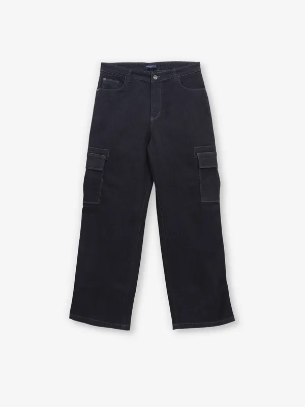 CRIMSOUNE CLUB navy solid denim cargo jeans