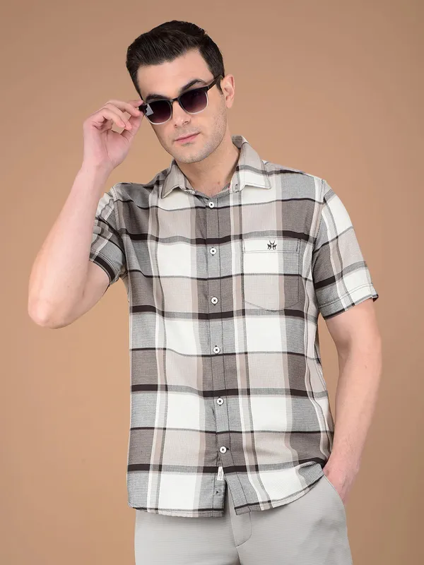 CRIMSOUNE CLUB off white casual half sleeve shirt