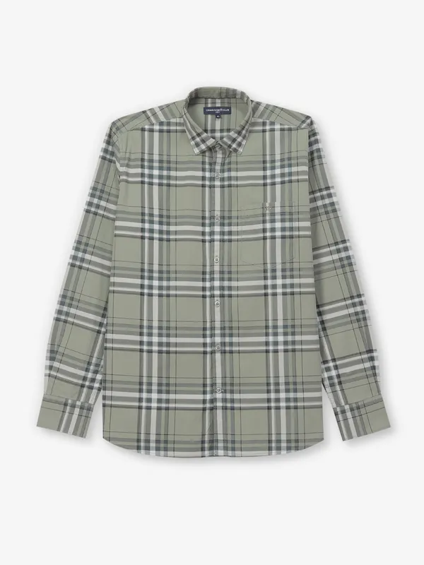CRIMSOUNE CLUB olive checks cotton shirt for men
