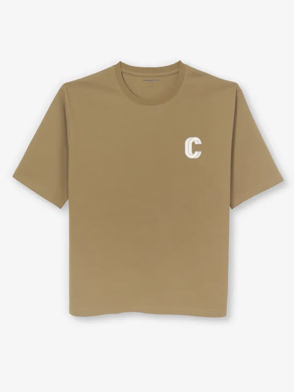 CRIMSOUNE CLUB olive cotton slim fit round neck tshirt