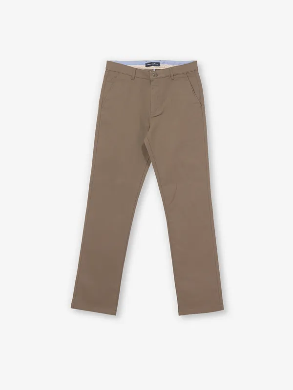 CRIMSOUNE CLUB olive cotton straight fit trousers for men