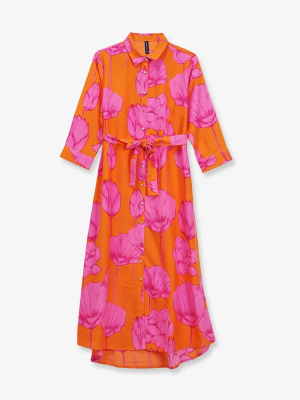 CRIMSOUNE CLUB orange casual wear cotton dress