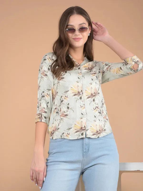 CRIMSOUNE CLUB pista green cotton silk shirt for women
