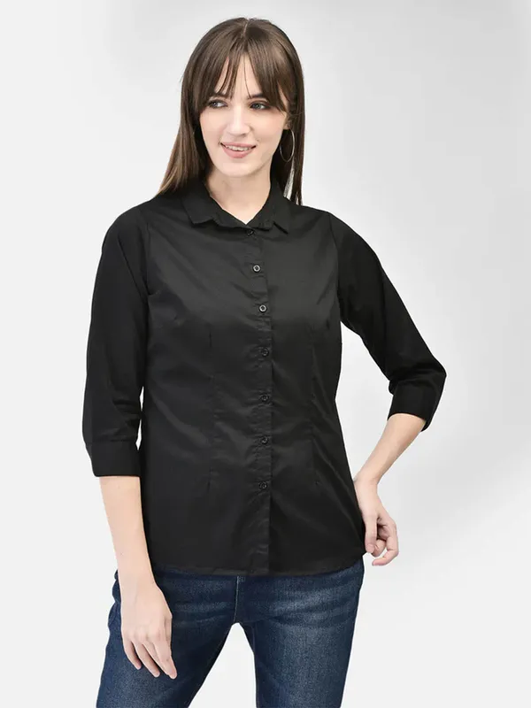 CRIMSOUNE CLUB plain black cotton shirt