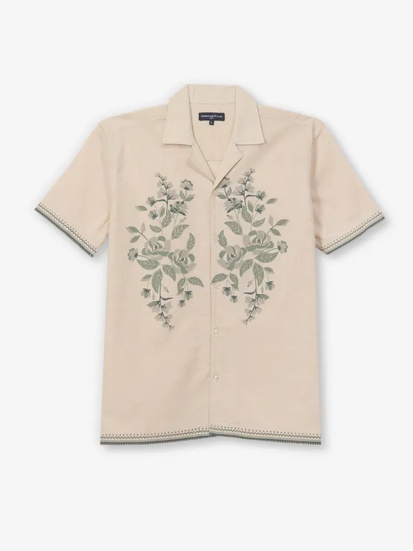 CRIMSOUNE CLUB printed beige cotton shirt for men