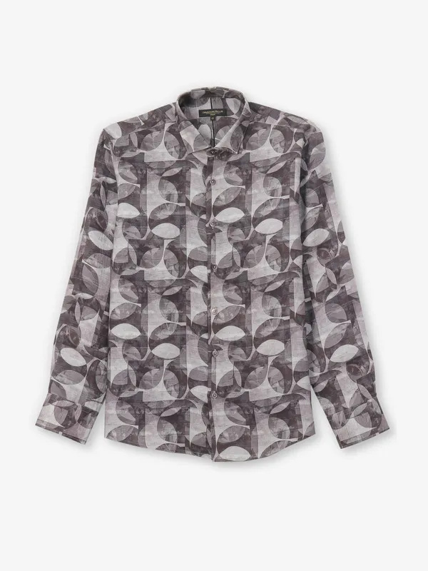 CRIMSOUNE CLUB printed brown cotton shirt
