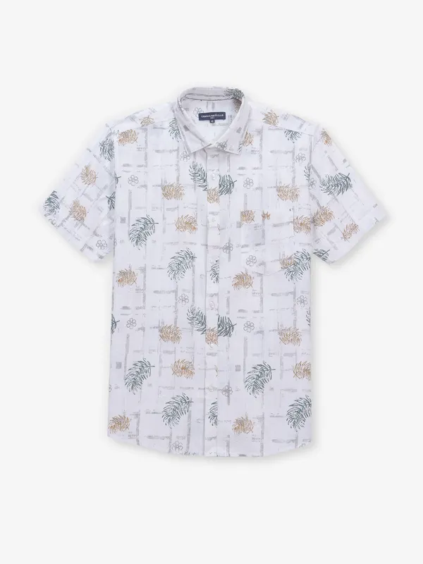 CRIMSOUNE CLUB printed white cotton shirt