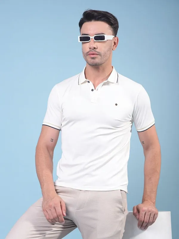 CRIMSOUNE CLUB solid white polo t-shirt