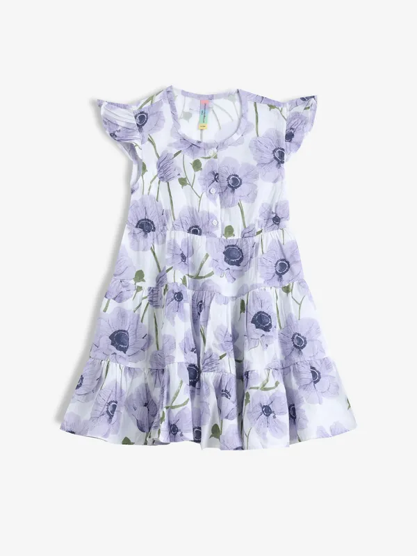 CRIMSOUNE CLUB white and purple floral print frock