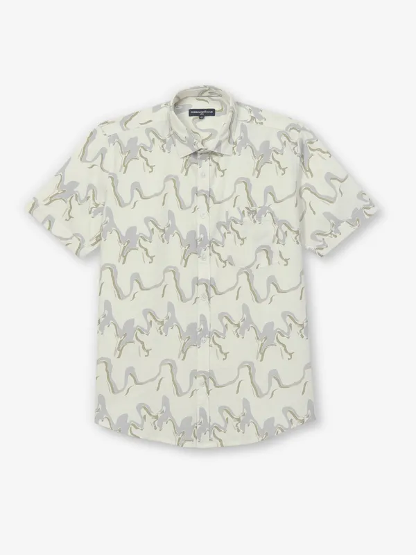 CRIMSOUNE CLUB white cotton printed shirt for men's