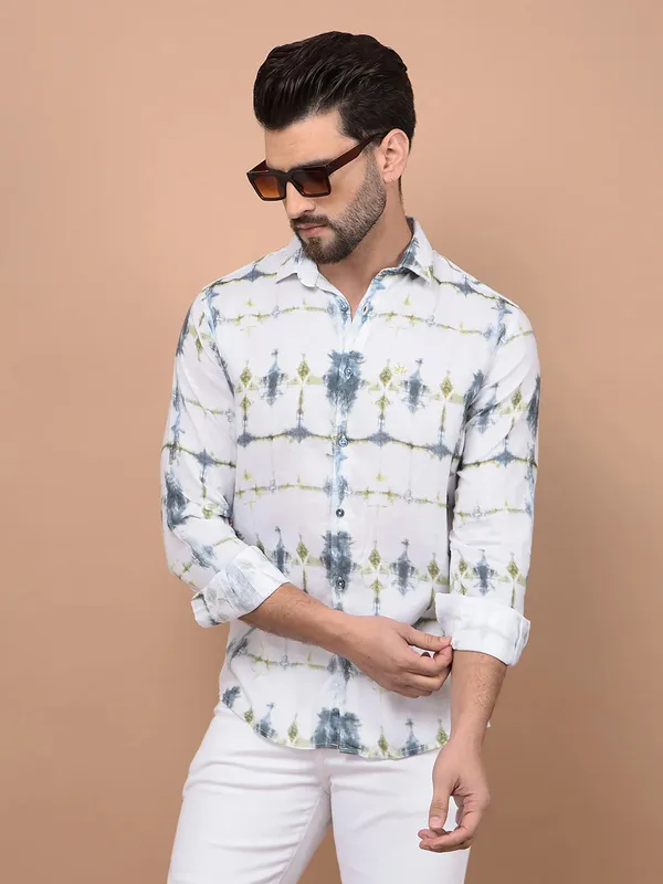 CRIMSOUNE CLUB white printed cooton shirt